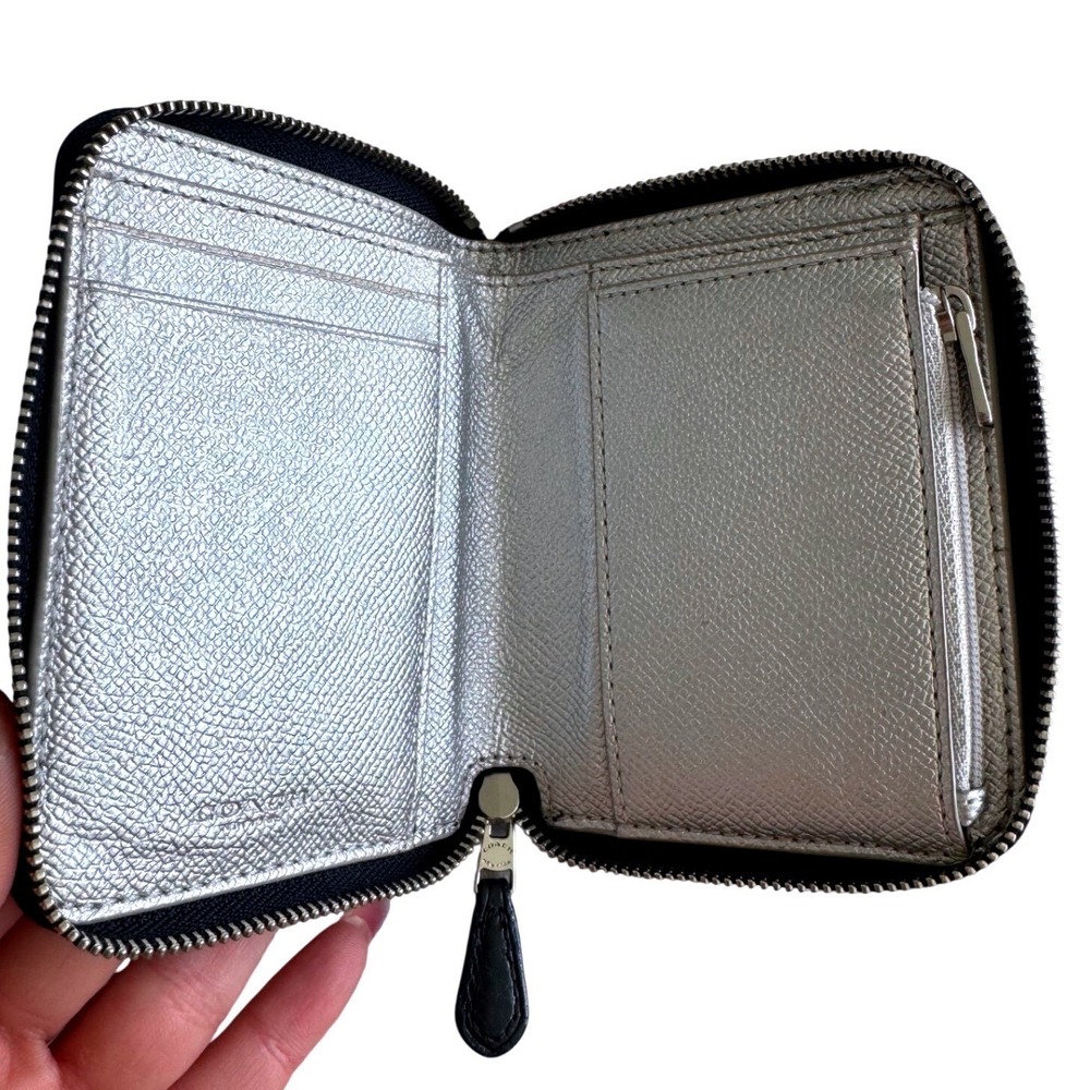 Coach NASA Small Zip Around Wallet Navy Leather Metallic Silver Space - Picture 3 of 10